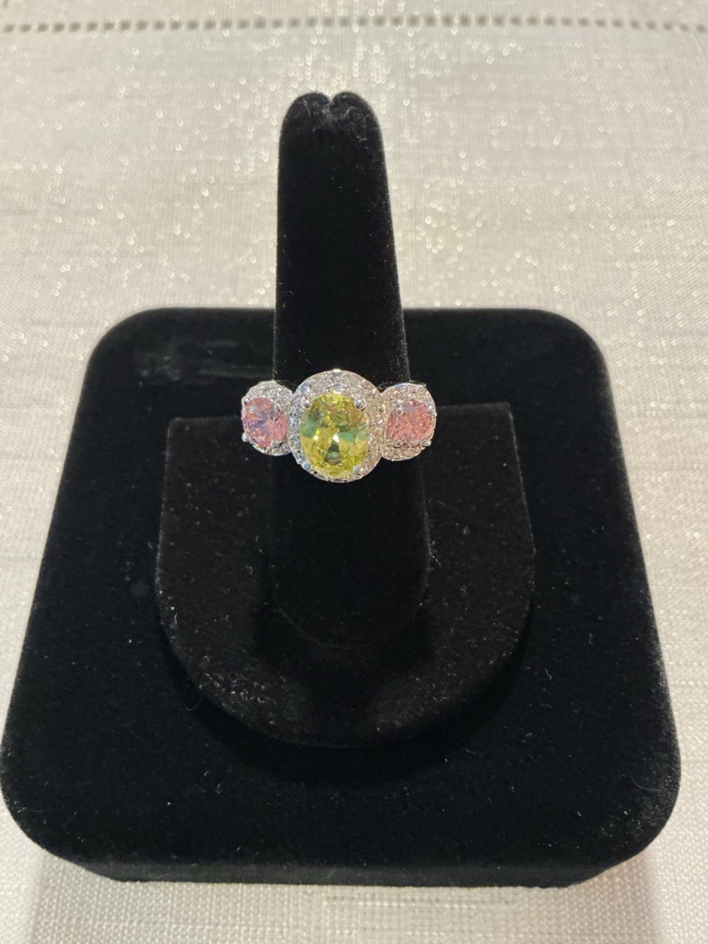 Pink and Canary Yellow Silver Rhodium Plated Ring